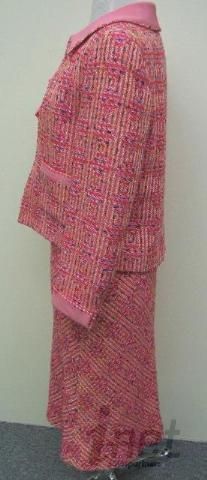   12 Suit Dress & Jacket Pink Tweed Solid Facing Collar & Jabot  