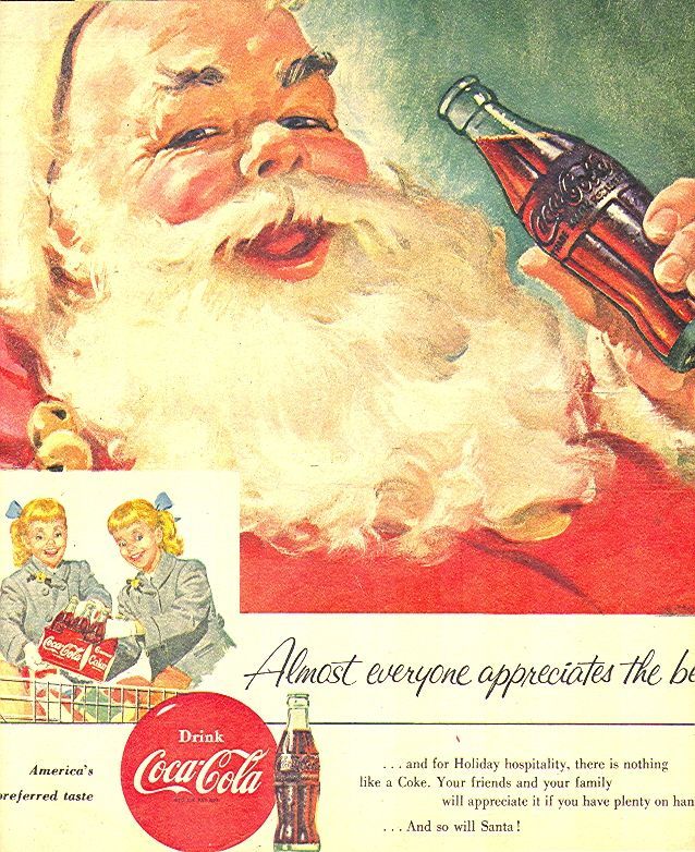 1940S SANTA CLAUS COCA COLA MAGAZINE AD MUST SEE COLOR  