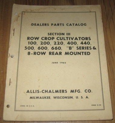 Allis Chalmers 100 Row Crop Cultivator Parts Ctalog  