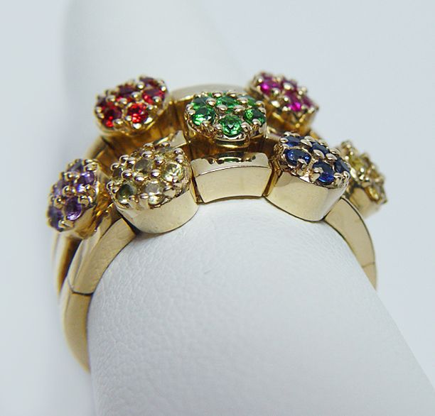 SONIA B Bitton Multi Sapphire Tsavorite Ring 14K Gold 12gr Heavy BOX 