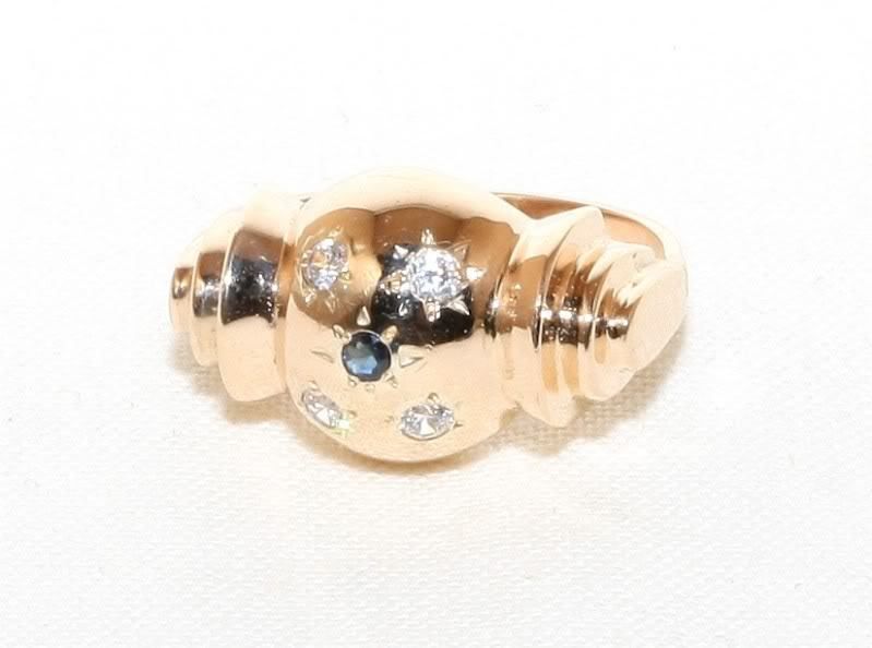 Estate 14K Sol Gold .21ct Sapphire & Diamond Dome Ring  