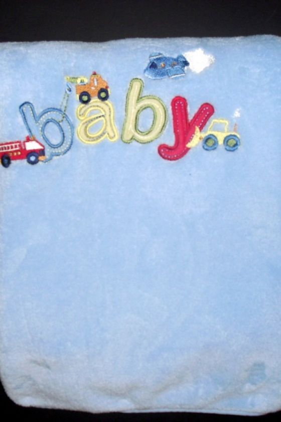 JUST BORN soft FLEECE blue baby blanket firetruck car  