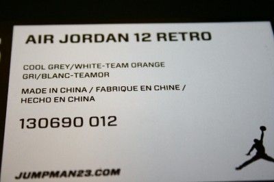 AUTHENTIC Air Jordan Retro 12 Cool Grey Team Orange White #130690 012 