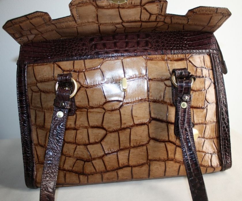   BRAHMIN CROCO EMBOSSED SYDNEY BROWN EROS SATCHEL BAG NWT $325  