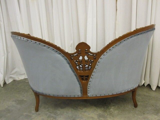 Antique Victorian Style Settee Love Seat w Ornately Carved Woodwork 