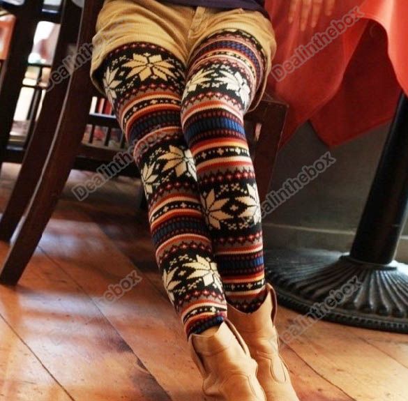 Casual Fashion Knitted Colorful Crystal Pants Pattern Tights Winter 
