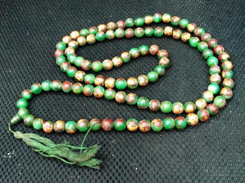 1868 Old Jade Praying Necklace Bead Wat Phra Kaew Thai Antique Buddha 