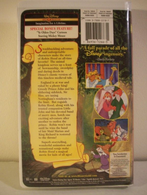 Walt Disney ROBIN HOOD Childrens VHS TAPE Gold Collect 786936126631 