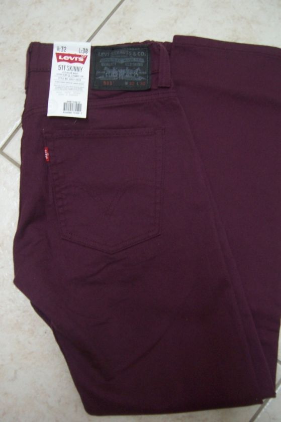 New Mens Levis 511 Skinny Jeans  FIG (Burgundy)  0217  