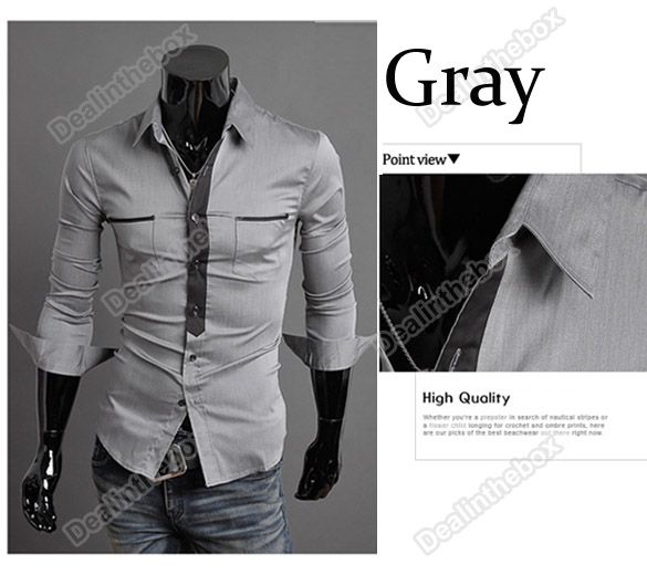 2012 Korea Style Mens Leisure False Tie Slim fit Stylish Long Sleeve 