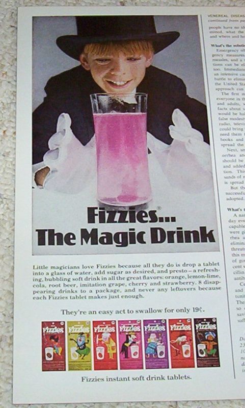 1971 ad FIZZIES sparkling magic drink MAGICIAN boy AD  