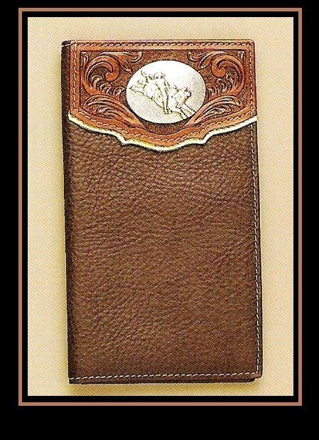 Brown Leather ~Rodeo WALLET~ Bullrider Concho Checkbook  