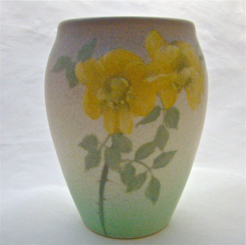   YELLOW ROSES MAT VELLUM EDITH NOONAN VASE, c1902 Mold 913 E  