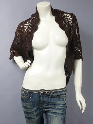 Dark Brown Crocheted Bolero Shrug Crop Sweater Cardigan