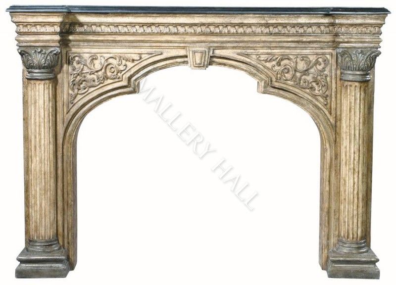 Arch Cast Stone Fireplace Surround Black Stone Top  