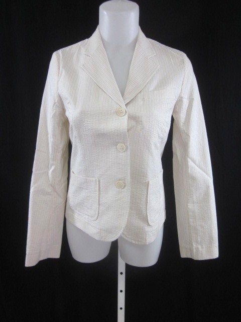 BONPOINT Girls Beige Silver Stripe Blazer Jacket Sz M  