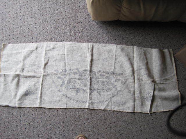 Vintage Burlap Stamped Embroidery Cross Stitch Runner  