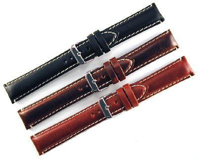 22mm BLACK THICK PAD OIL TANNED LEATHER BAND  