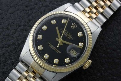 Rolex Mens 18K/SS Datejust 16013 Diamond Dial Watch Quick Set  