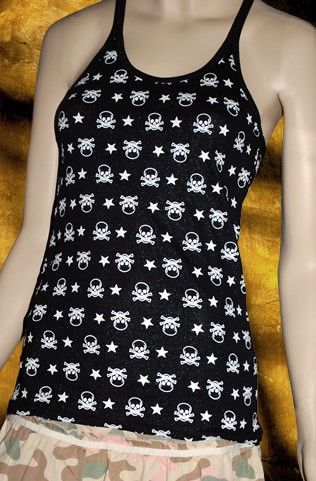 Glitter Stars and Skulls Punk Emo Goth Y Back Tank Top  