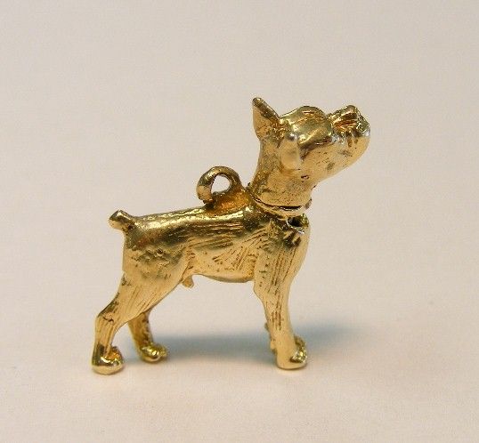 14K YELLOW GOLD ARTICULATED BOXER PIT BULL 3D DOG CHARM *  