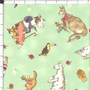 Cute Animal Kingdom Mint Green Cotton Flannel Fabric  