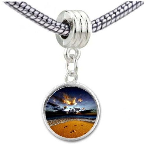 Footprints In The Sand Sunset Beach Photo European Bead Dangle Charm 