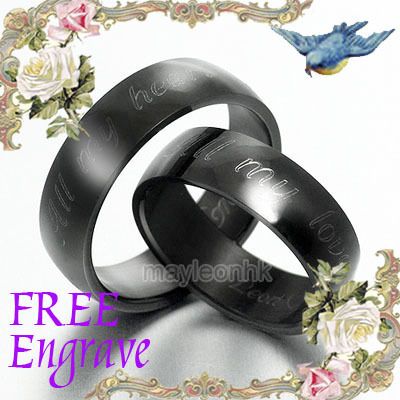 Anyword INOUTSIDE His&Her Black Matching Wedding Bands Titanium Rings 