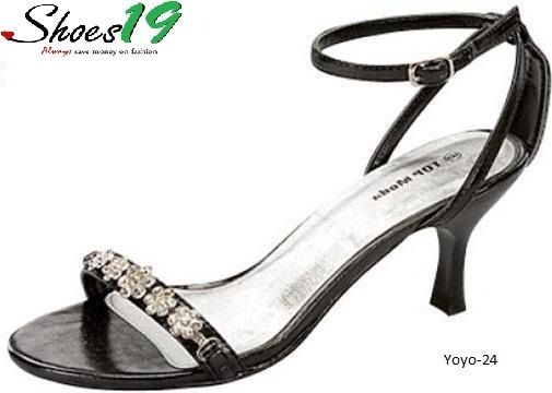 Rhinestone Ankle High Heel Evening Sandal Shoes BLK 6.5  