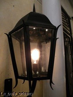 LARGE FRENCH WROUGHT IRON AND GLASS ENTRANCE LANTERN.  