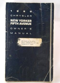 1990 CHRYSLER NEW YORKER FIFTH AVE OWNERS MANUAL  