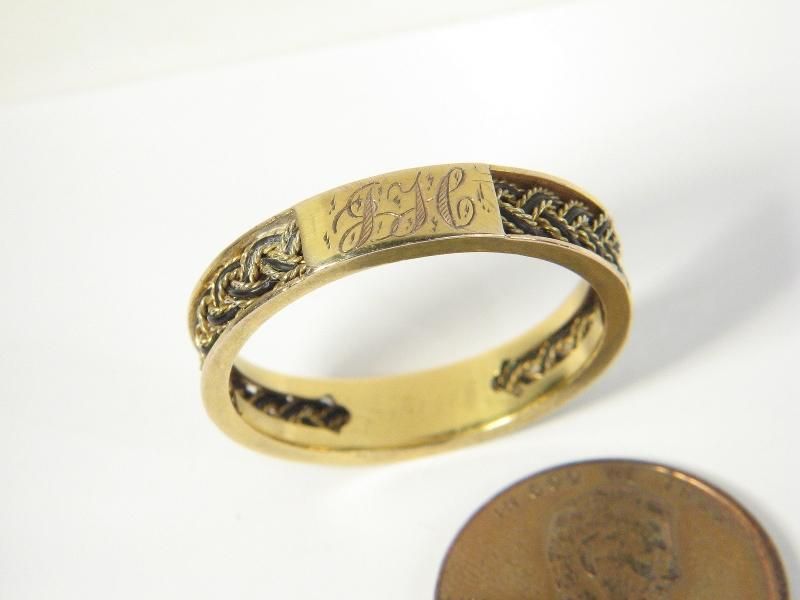 ANTIQUE ENGLISH 15K GOLD ELEPHANT HAIR BAND RING c1860  