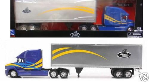 NEW RAY MACK VISION SEMI W/ CONTAINER 1/32 BLUE 12853  