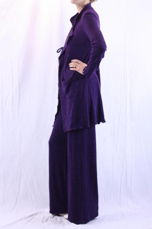 12 NWT Joseph Ribkoff Purple Knit Open Front Tie Waist Duster Long 