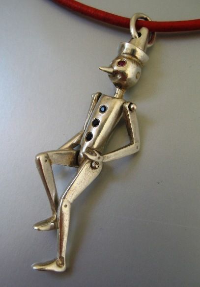 Pinocchio Buratino pendant 925 silver & precious stones  