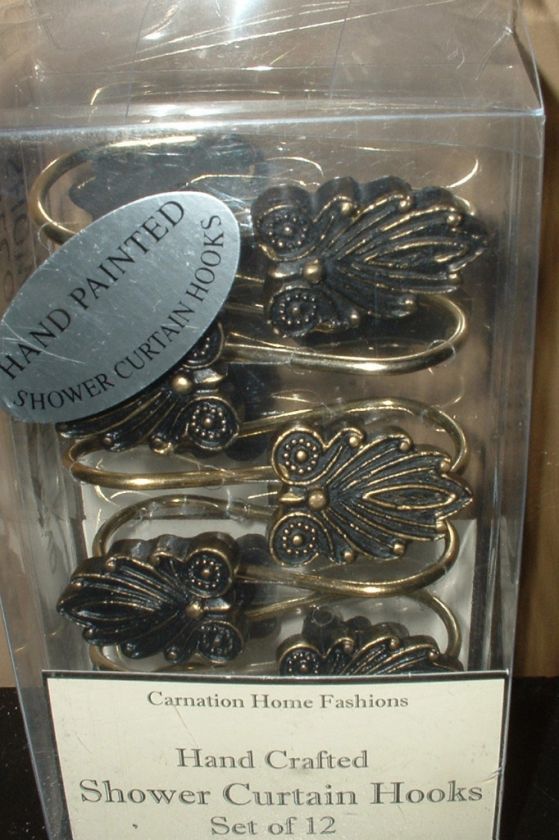 12PC MEDALLION SHOWER HOOKS~ANTIQUE GOLD BATH~SCROLL  