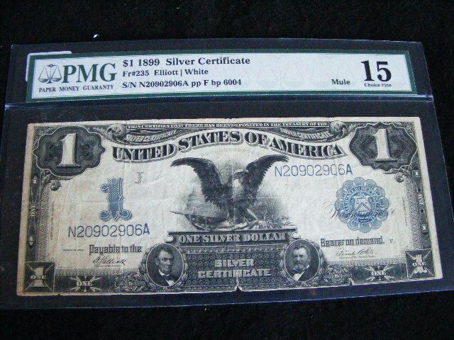 1899 LARGE BLACK EAGLE SILVER CERTIFICATE MULE PMG CH F  