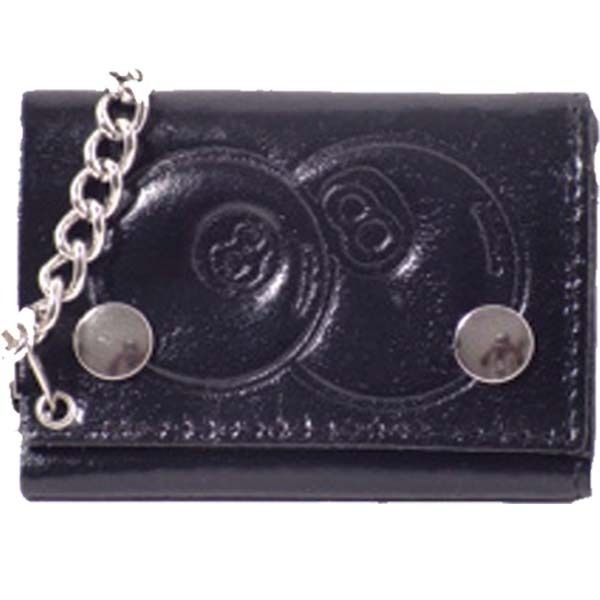 100% Leather Tri fold Chain Wallet Black #946 14 803698924906  