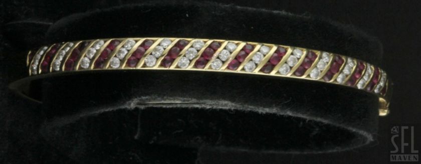 HEAVY 18K YELLOW GOLD 2.61CT VS1/G DIAMOND RUBY BANGLE BRACELET  