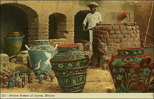 Native Craftsman Pottery, Kiln. Juarez, Mexico. Linen.  