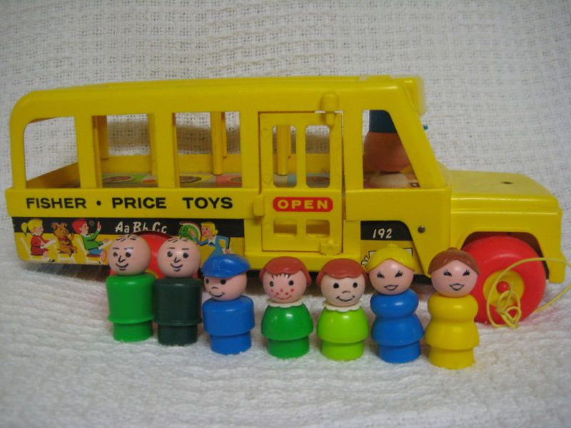 VTG 1965 Fisher Price Little People Wooden SCHOOL BUS  