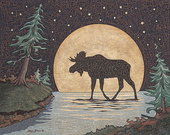 Moonlight Moose Outdoors Jay Zinn Framed Picture Print  