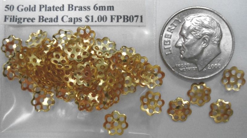 50 Y Gold Plated brass bead caps 6x1mm filigree FPB071  