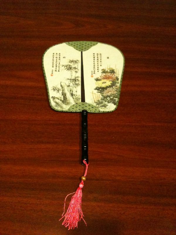 Oriental Asian Silk Paddle Hand Fan 8.5 x 12.5  