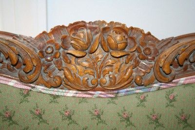 Antique Hand Carved Wooden Upholstered Queen Bed Frame  