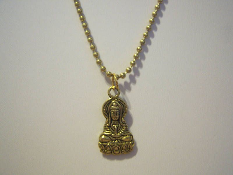 Gold Plated Sakyamuni Buddha Brass Ball Chain Necklace  