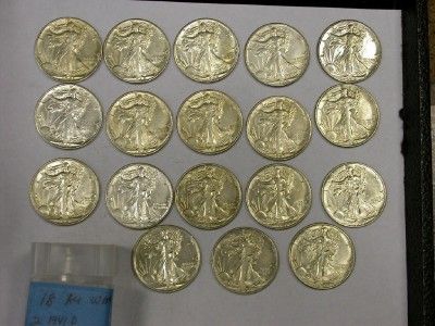 EIGHT TEEN AU WALKING LIBERTY HALF DOLLAR LOT ID#Y649  