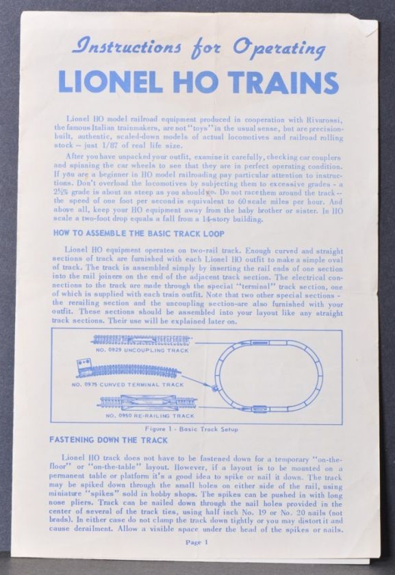 Postwar Instuctions for Lionel HO Trains 5700 8 9 57  