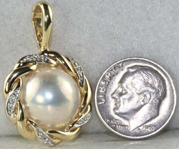 1990S 14K GOLD MABE PEARL DIAMOND ENHANCER PENDANT  