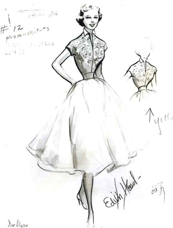 JUNE ALLYSON COSTUME SKETCH   EDITH HEAD   RARE  1955  